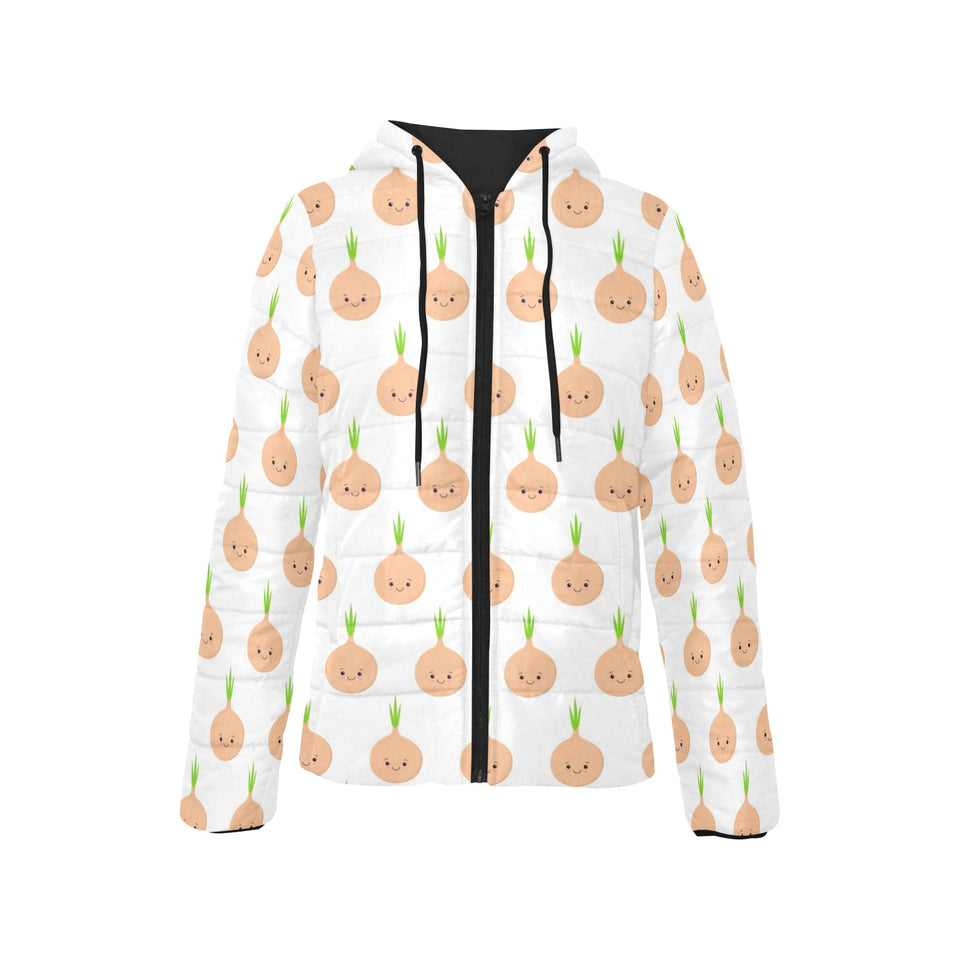 cute onions smiling faces Women's Padded Hooded Jacket