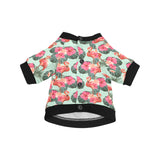 Beautiful flamingo tropical palm leaves hibiscus p All Over Print Pet Dog Round Neck Fuzzy Shirt