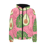 Avocado slices leaves pink back ground Men's Padded Hooded Jacket