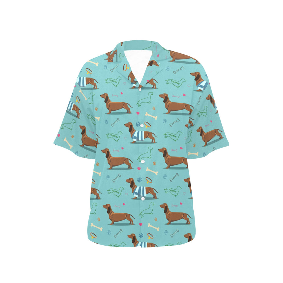 Dachshund decorative background Women's All Over Print Hawaiian Shirt