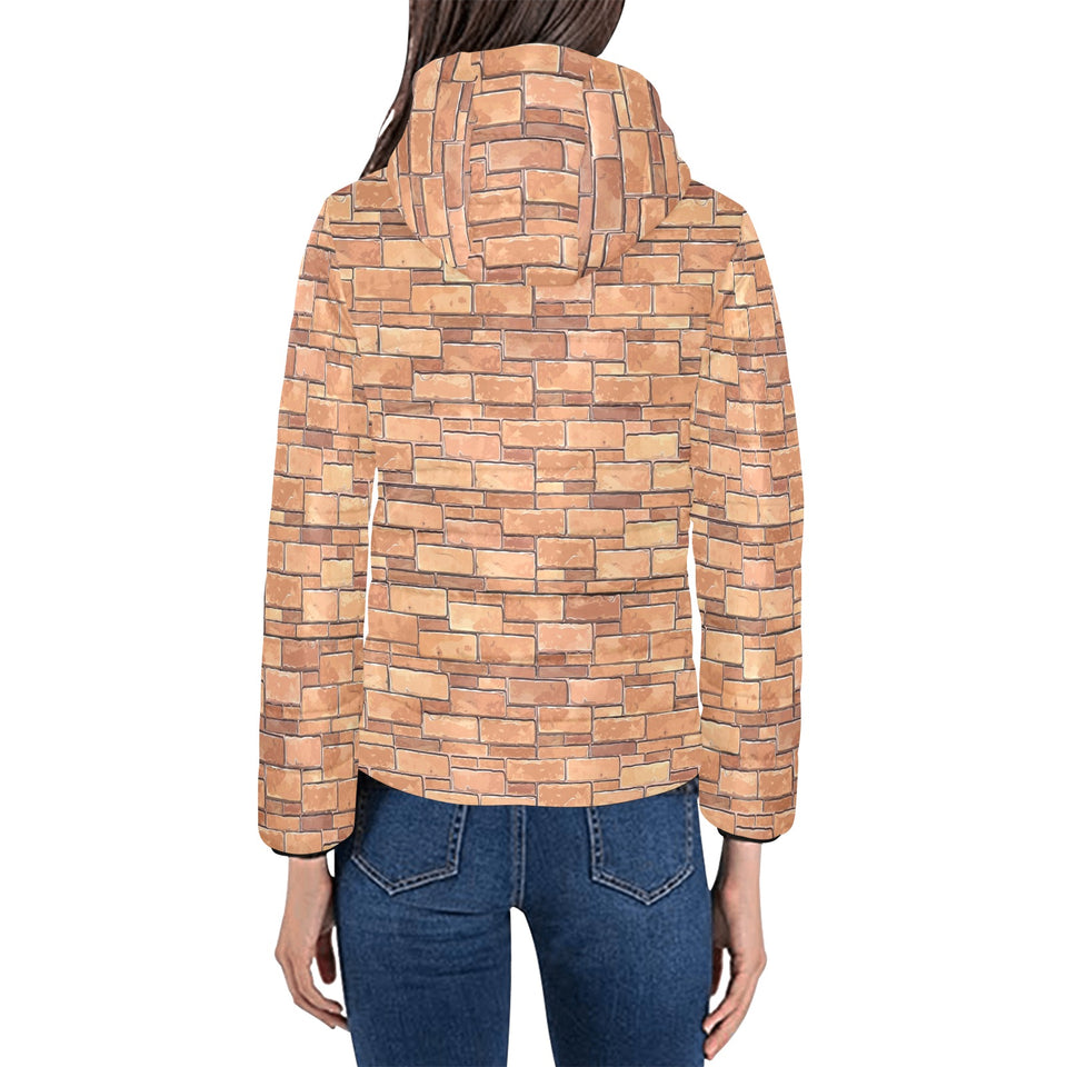 Brick Printed Pattern Print Design 04 Women's Padded Hooded Jacket