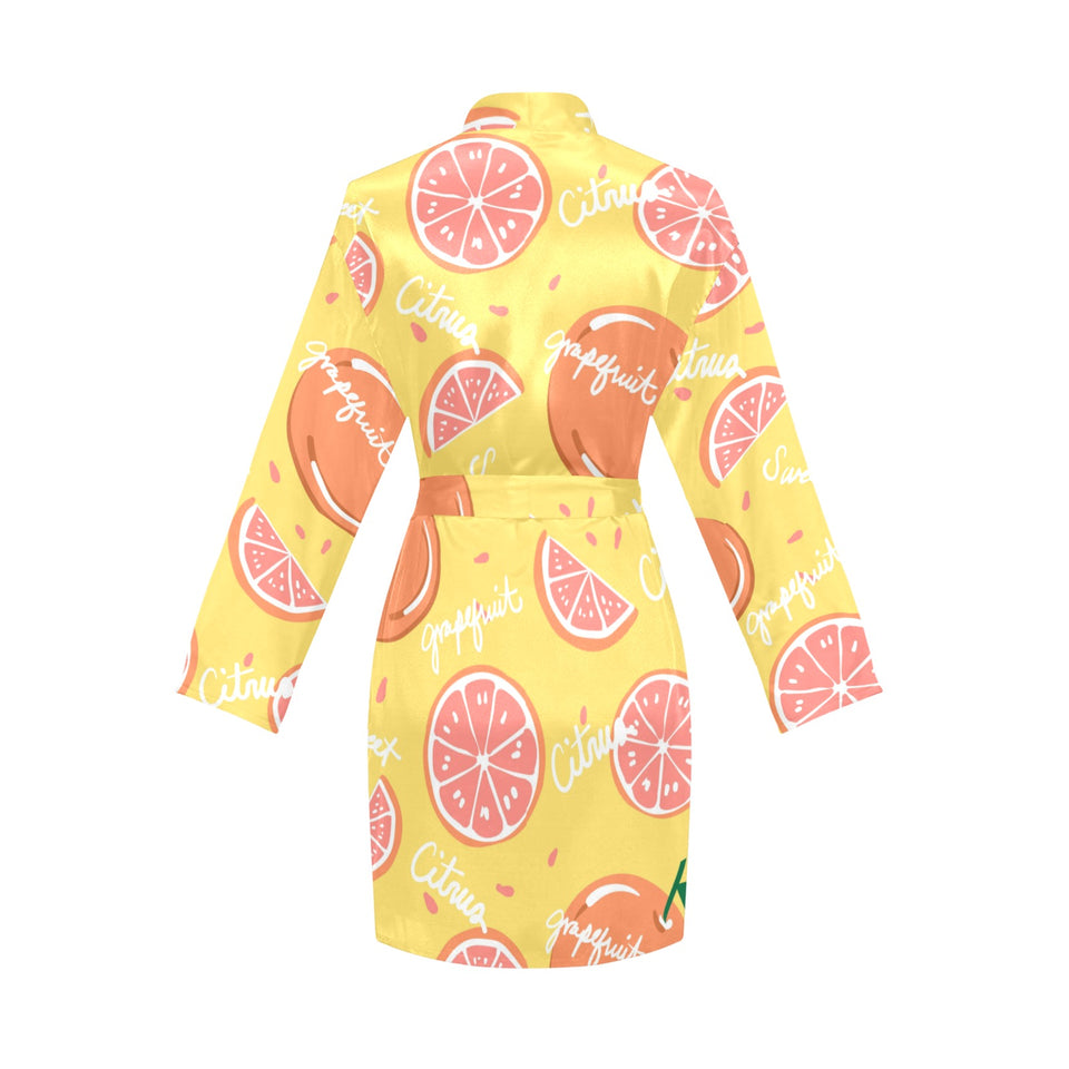 Grapefruit yellow background Women's Long Sleeve Belted Night Robe