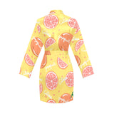 Grapefruit yellow background Women's Long Sleeve Belted Night Robe