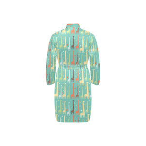 Giraffe Pattern Print Design 01 Men's Long Sleeve Belted Night Robe