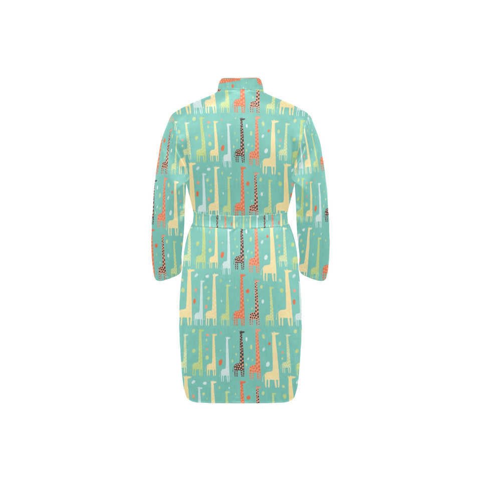 Giraffe Pattern Print Design 01 Men's Long Sleeve Belted Night Robe