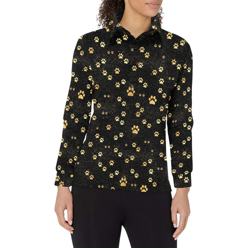 Dog Paws Pattern Print Design 05 Women's Long Sleeve Polo Shirt