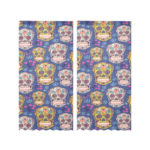 Sugar skull flower pattern Gauze Curtain