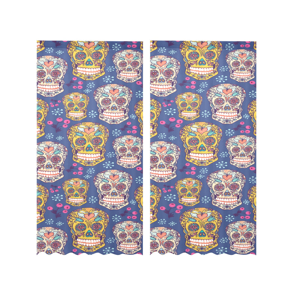 Sugar skull flower pattern Gauze Curtain