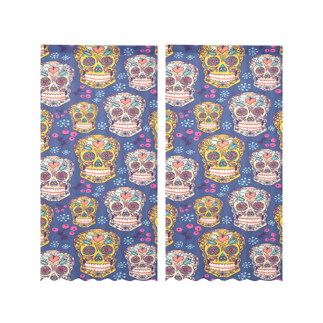 Sugar skull flower pattern Gauze Curtain