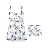 Swallow Pattern Print Design 05 Chest Sexy Pleated Two Piece Swim Dress