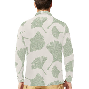 Ginkgo leaves pattern Men's Long Sleeve Polo Shirt
