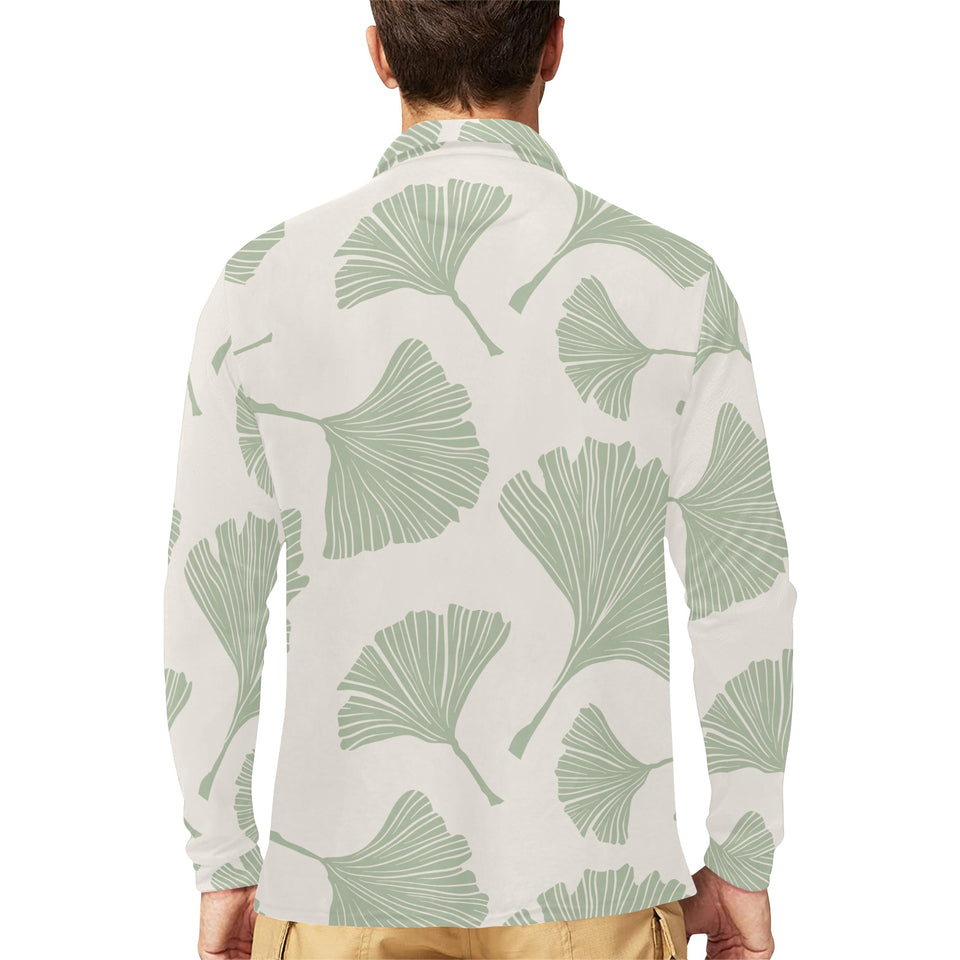 Ginkgo leaves pattern Men's Long Sleeve Polo Shirt