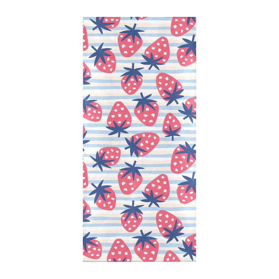 Strawberry pattern blue lines background Beach Towel
