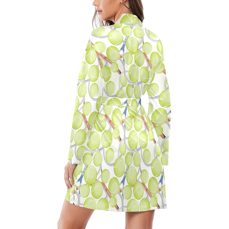 Tennis Pattern Print Design 01 Women's Long Sleeve Belted Night Robe