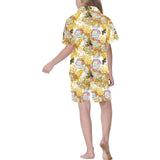 Cool Bee honeycomb leaves pattern Kids' Boys' Girls' V-Neck Short Pajama Set