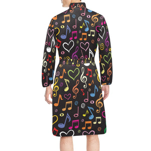Music Notes Pattern Print Design 02 Men's Long Sleeve Belted Night Robe