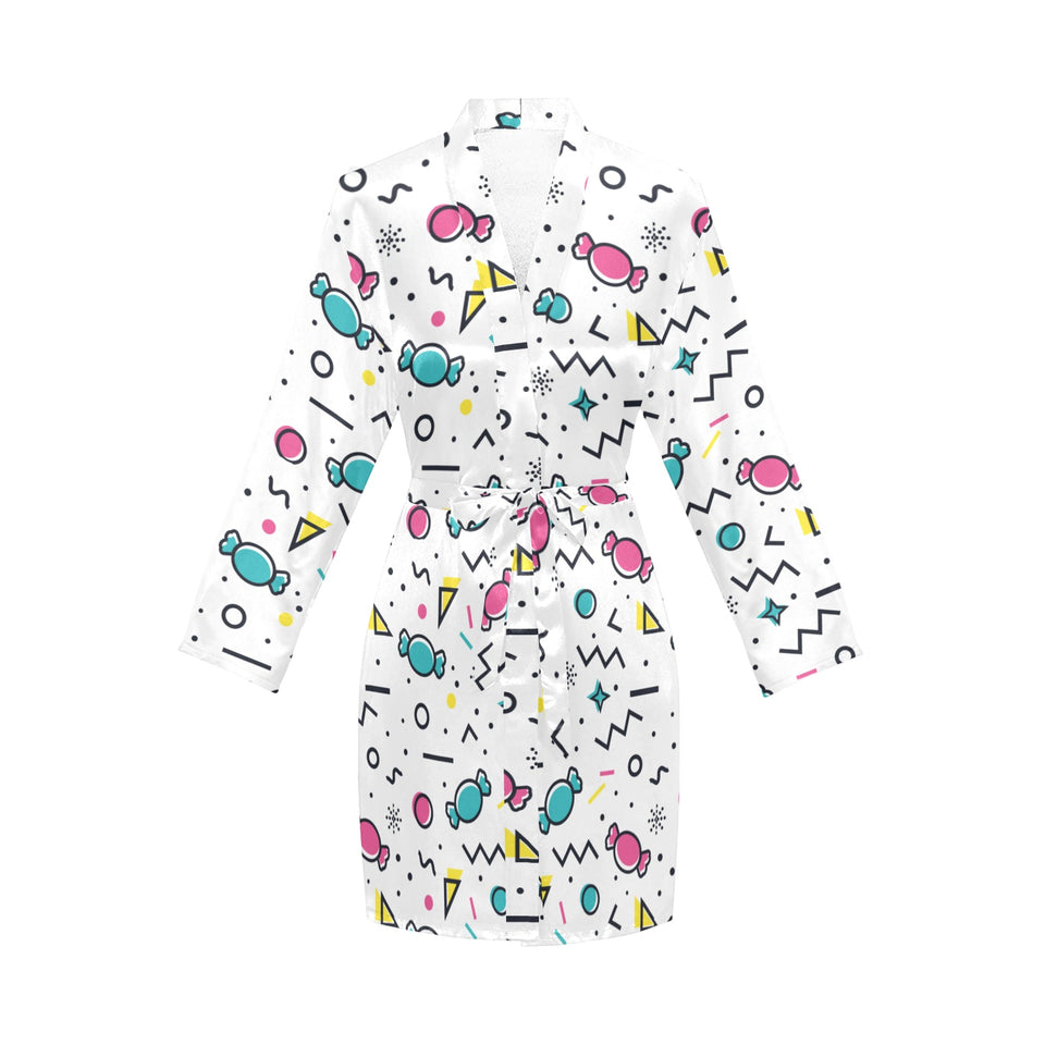 Candy design pattern Women's Long Sleeve Belted Night Robe