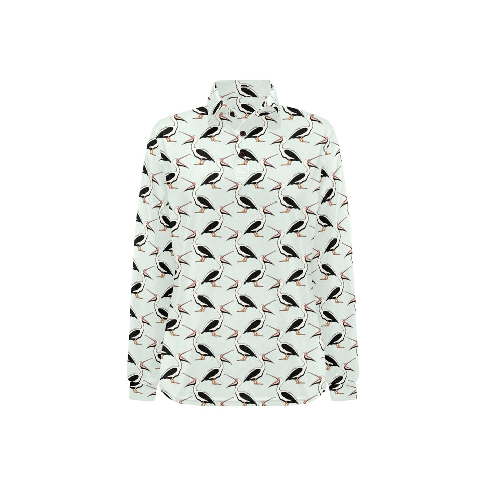 Pelican Pattern Print Design 02 Women's Long Sleeve Polo Shirt