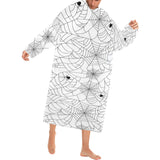 Spider web cobweb pattern white background Blanket Robe with Sleeves