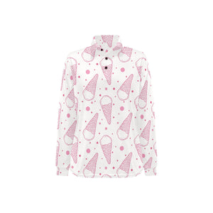 Hand drawn ice cream pattern Women's Long Sleeve Polo Shirt