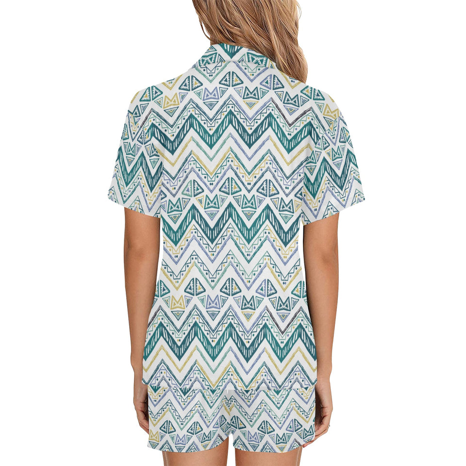 zigzag chevron paint design pattern Women's V-Neck Short Pajama Set