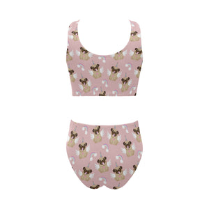 Cute unicorn pug pattern Chest Bowknot High Waisted Bikini Swimsuit