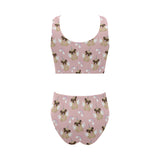 Cute unicorn pug pattern Chest Bowknot High Waisted Bikini Swimsuit