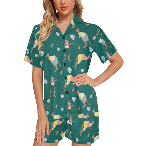Kangaroo leaves pattern Women's V-Neck Short Pajama Set