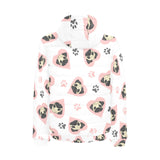 Cute pugs pink heart paw pattern Men's Padded Hooded Jacket
