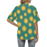 Sun green background Women's All Over Print Hawaiian Shirt