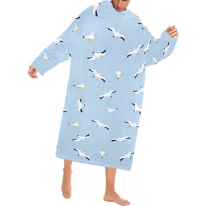 Seagull Pattern Print Design 02 Blanket Robe with Sleeves