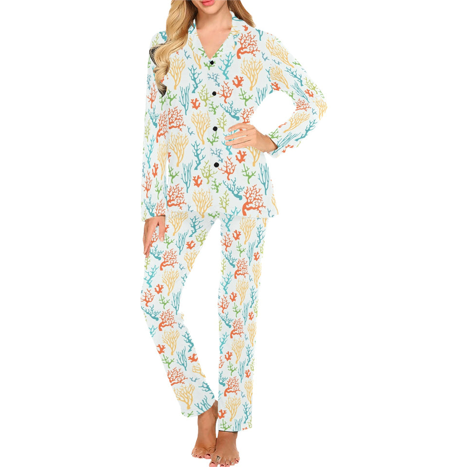 Coral Reef Pattern Print Design 02 Women's Long Pajama Set