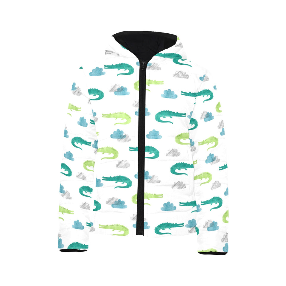 watercolor crocodile pattern Kids' Boys' Girls' Padded Hooded Jacket