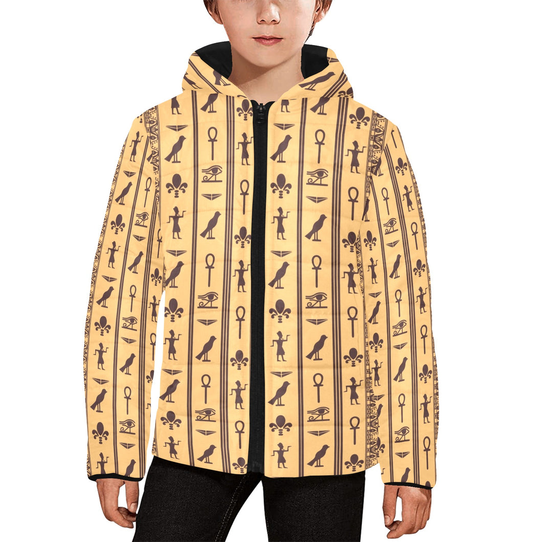 Egypt Hieroglyphics Pattern Print Design 02 Kids' Boys' Girls' Padded Hooded Jacket