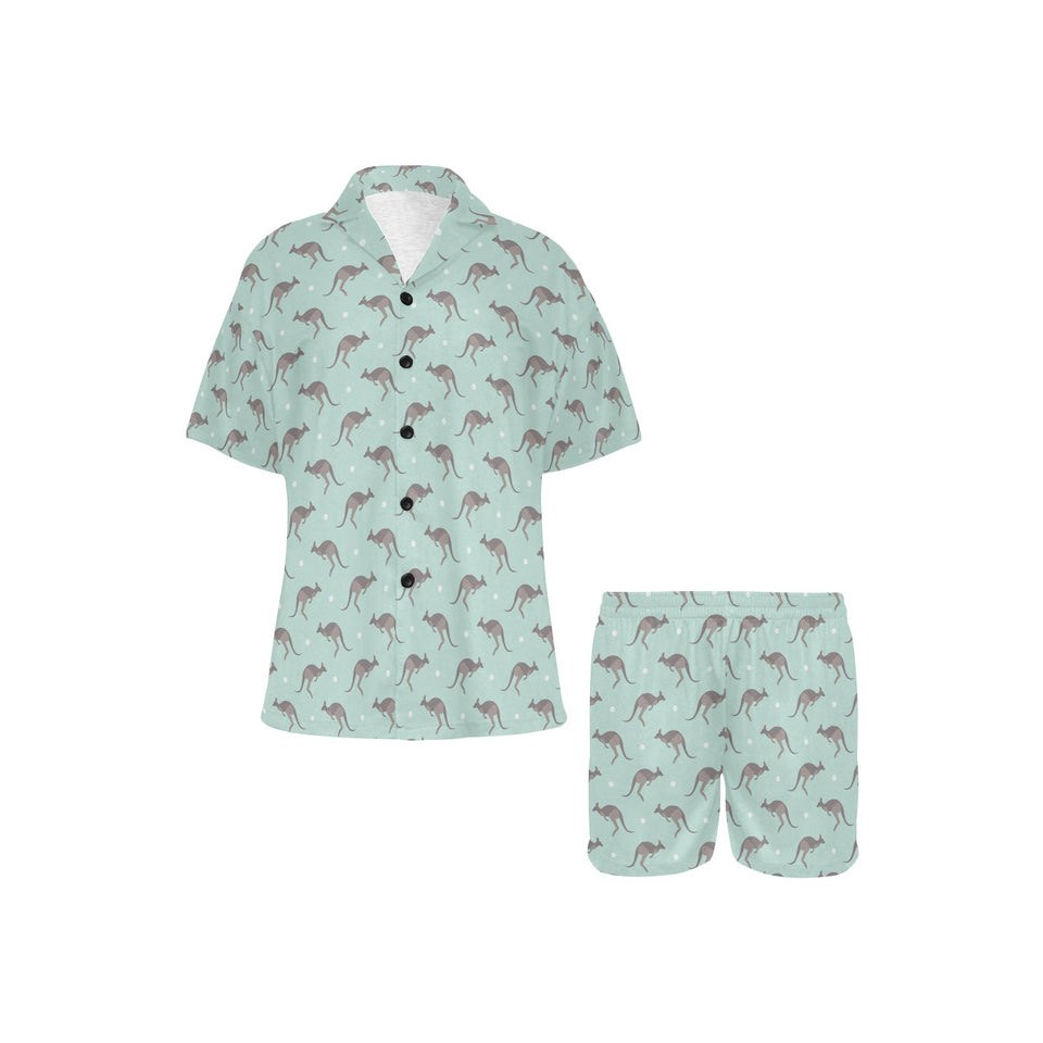 Kangaroo pattern background Women's V-Neck Short Pajama Set