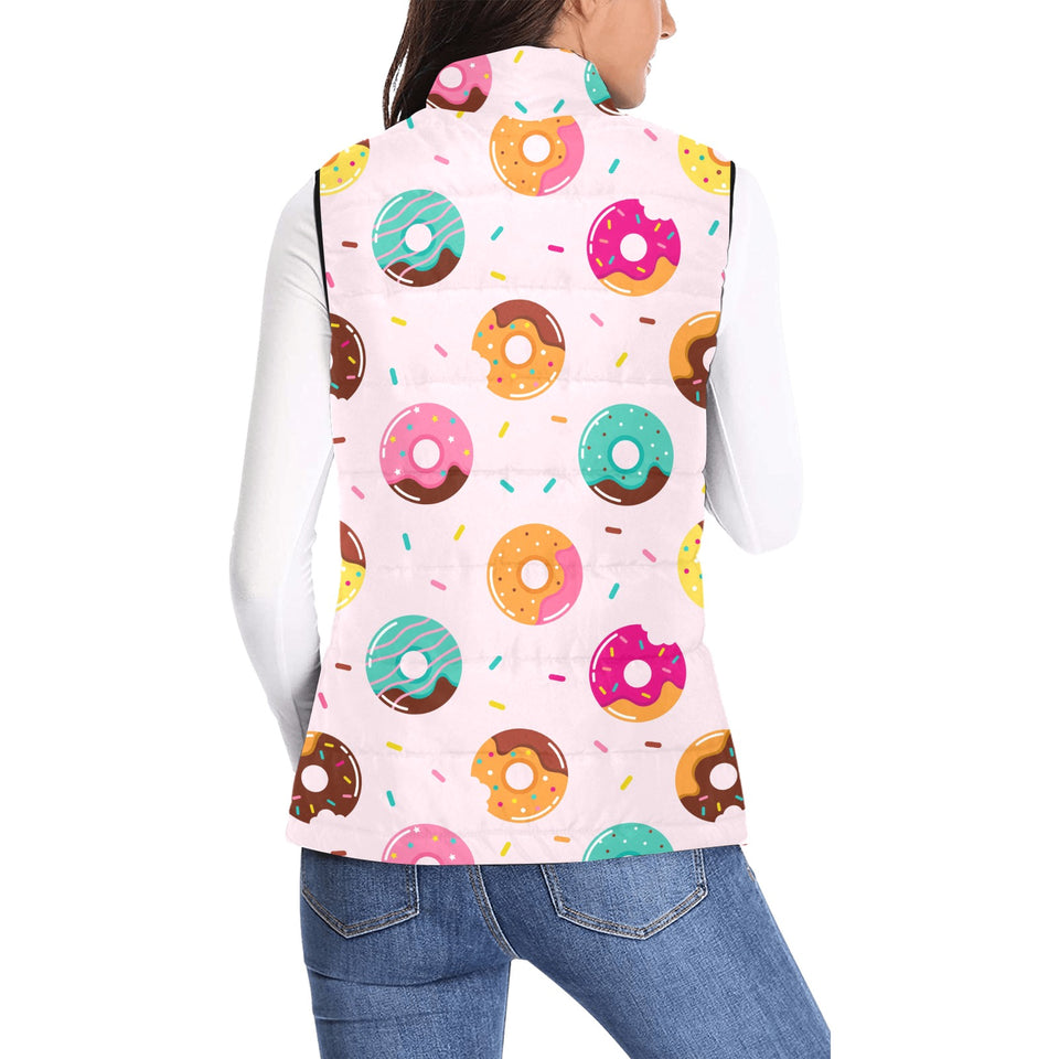 Donut pattern glaze pink background Women's Padded Vest
