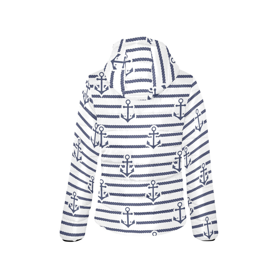 Anchor rope nautical pattern Women's Padded Hooded Jacket