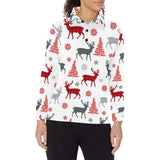 Deer tree snowflakes chrismas pattern Women's Long Sleeve Polo Shirt