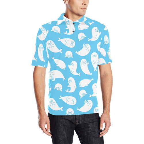 Cute white sea lion seals pattern Men's All Over Print Polo Shirt