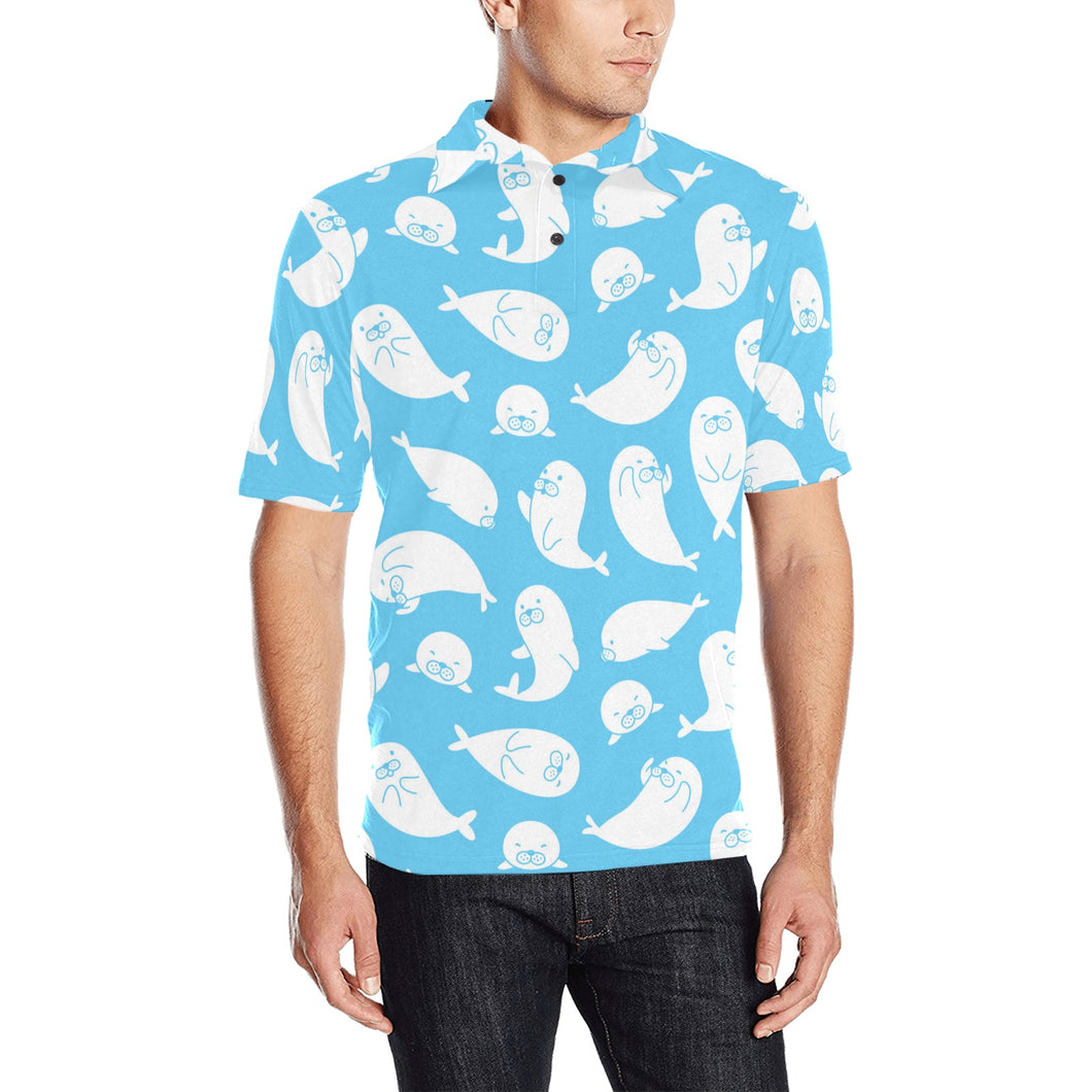 Cute white sea lion seals pattern Men's All Over Print Polo Shirt