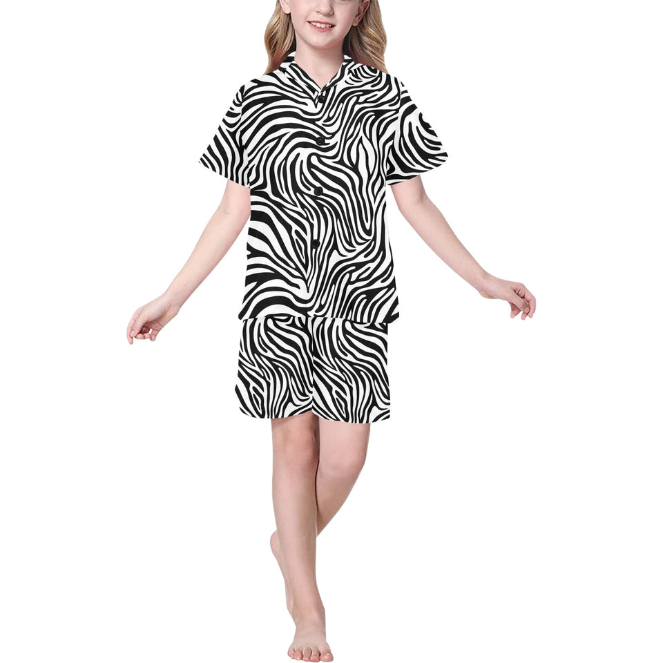 Zebra skin pattern Kids' Boys' Girls' V-Neck Short Pajama Set