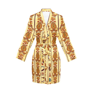 Egypt Hieroglyphics Pattern Print Design 04 Women's Long Sleeve Belted Night Robe
