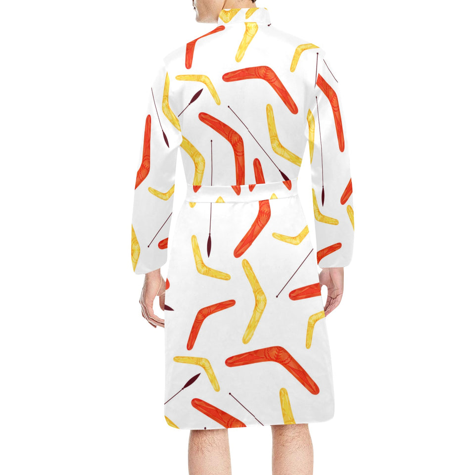 Waterclor boomerang Australian aboriginal ornament Men's Long Sleeve Belted Night Robe