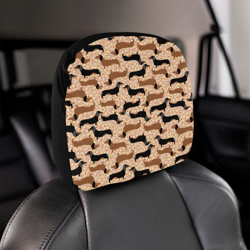 Dachshund floral background Car Headrest Cover