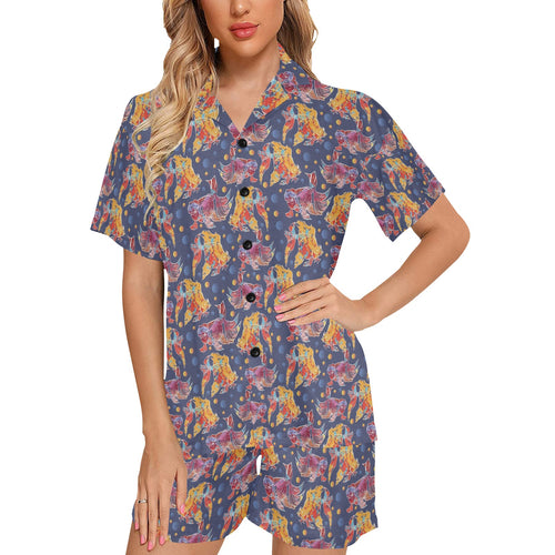 Goldfish Pattern Print Design 05 Women's V-Neck Short Pajama Set