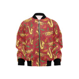 Saxophone cornet pattern red background Kids' Boys' Girls' Bomber Jacket