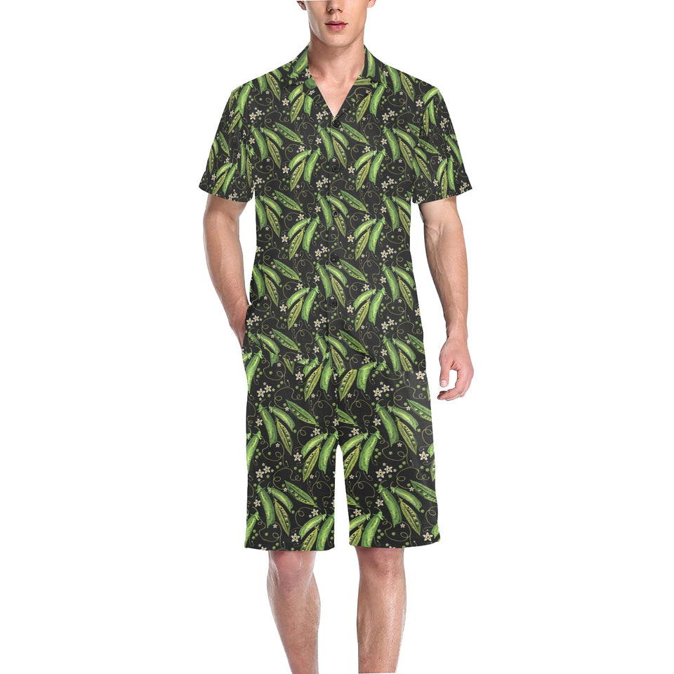 Green Peas Pattern Print Design 02 Men's V-Neck Short Pajama Set