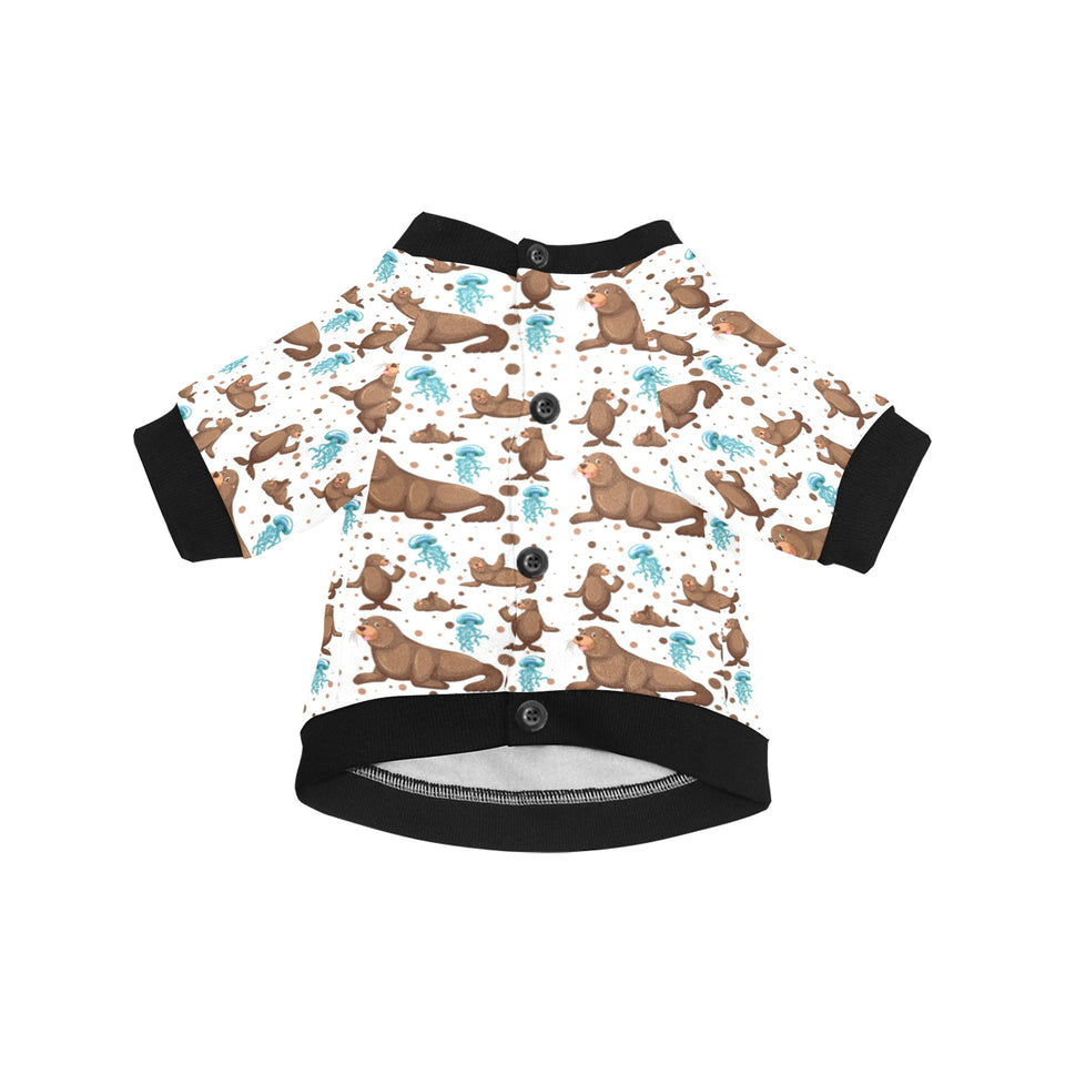 sea lion Seals jellyfish pattern All Over Print Pet Dog Round Neck Fuzzy Shirt