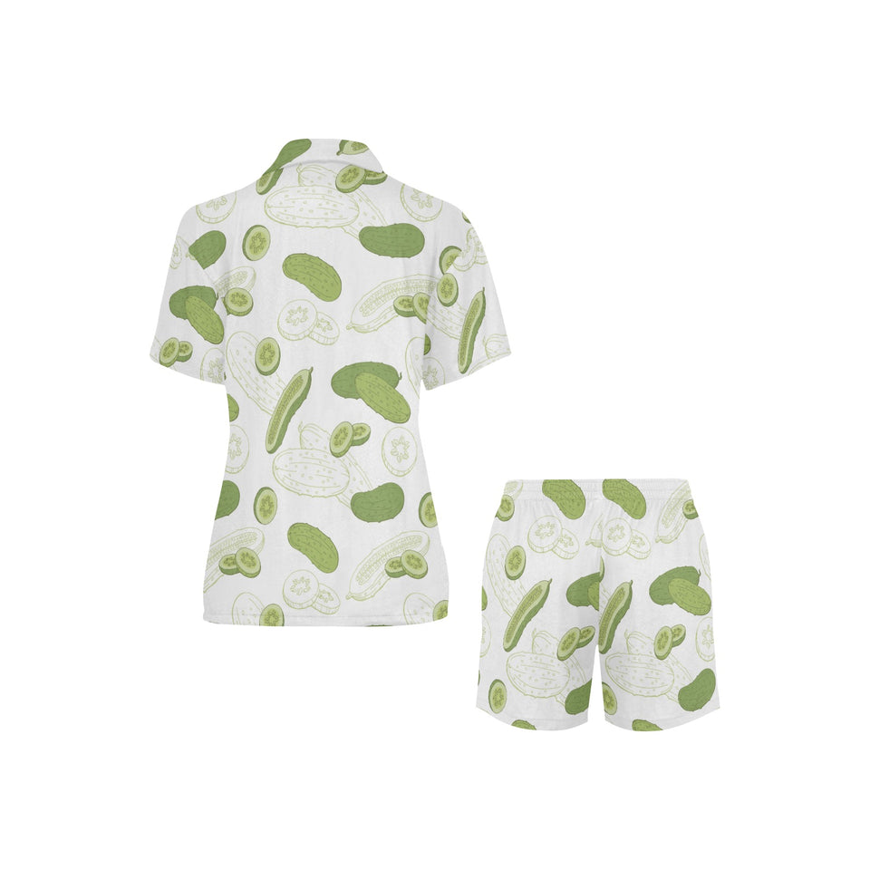Cucumber sketch pattern Women's V-Neck Short Pajama Set