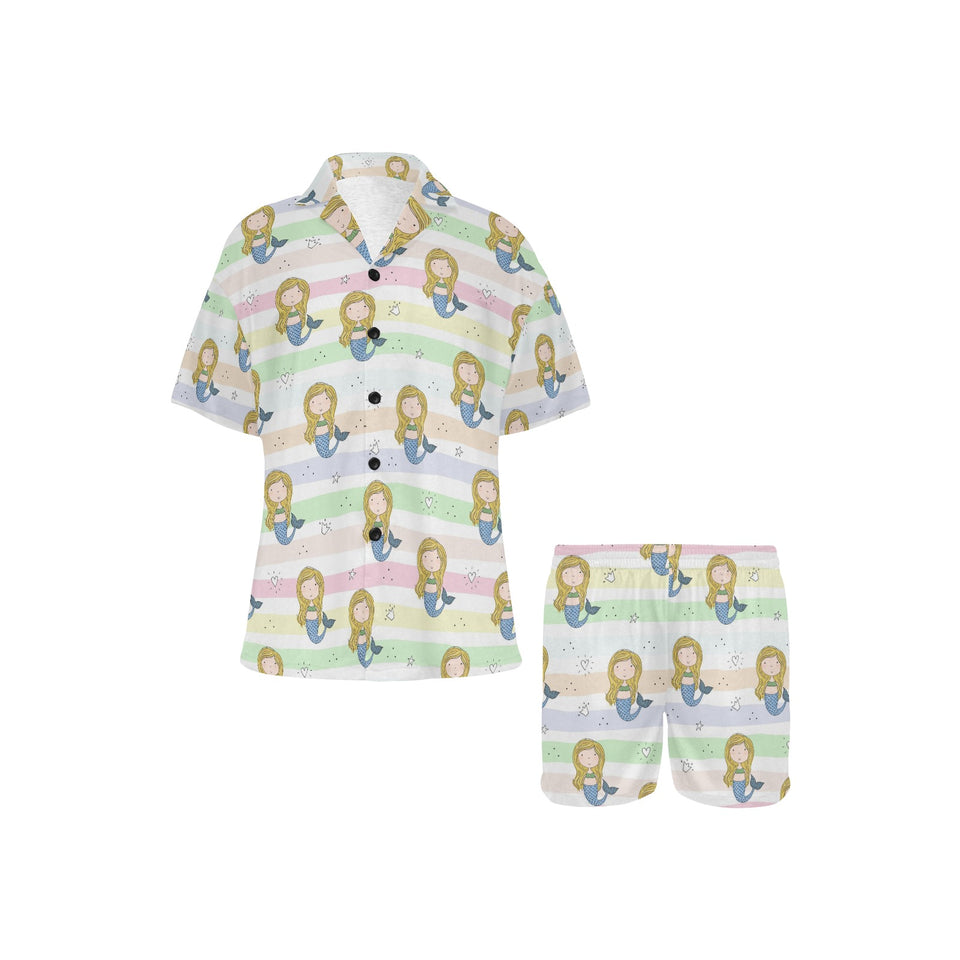 Cute hand drawn mermaid Women's V-Neck Short Pajama Set